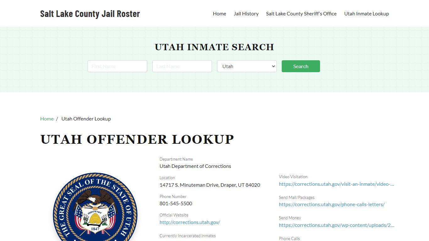 Utah Inmate Search, Jail Rosters